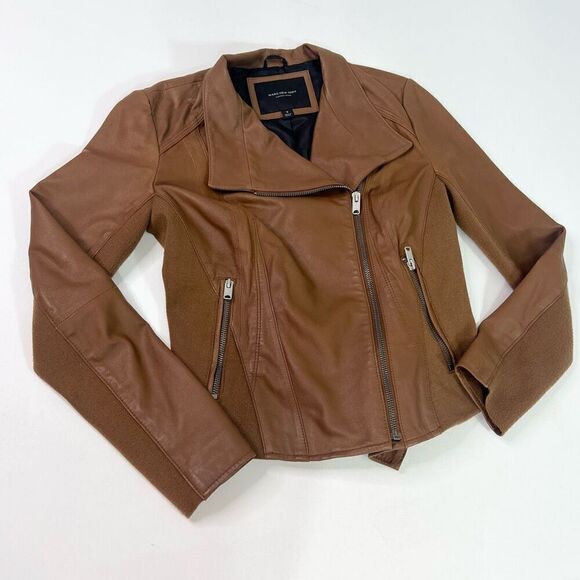 Marc New York Jackets & Blazers - Marc New York Andrew Marc Jacket Womens Small Brown Solid Leather Moto Jacket